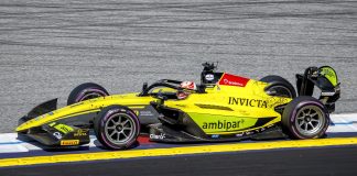 Rafael Câmara in pista con la monoposto di Formula 2 di Invicta Racing